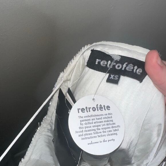 Retrofete NWT Katya Sequin Midi Dress Cowl Neck Moonglow White Slit Size XS - Picture 3 of 9